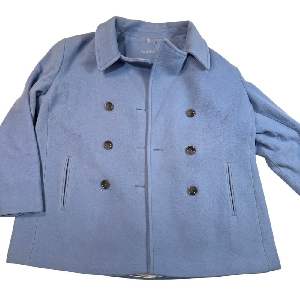 Calvin Klein Pea Coat Jacket Womens Plus 1X Light Blue Wool Cashmere Blend - Picture 14 of 16